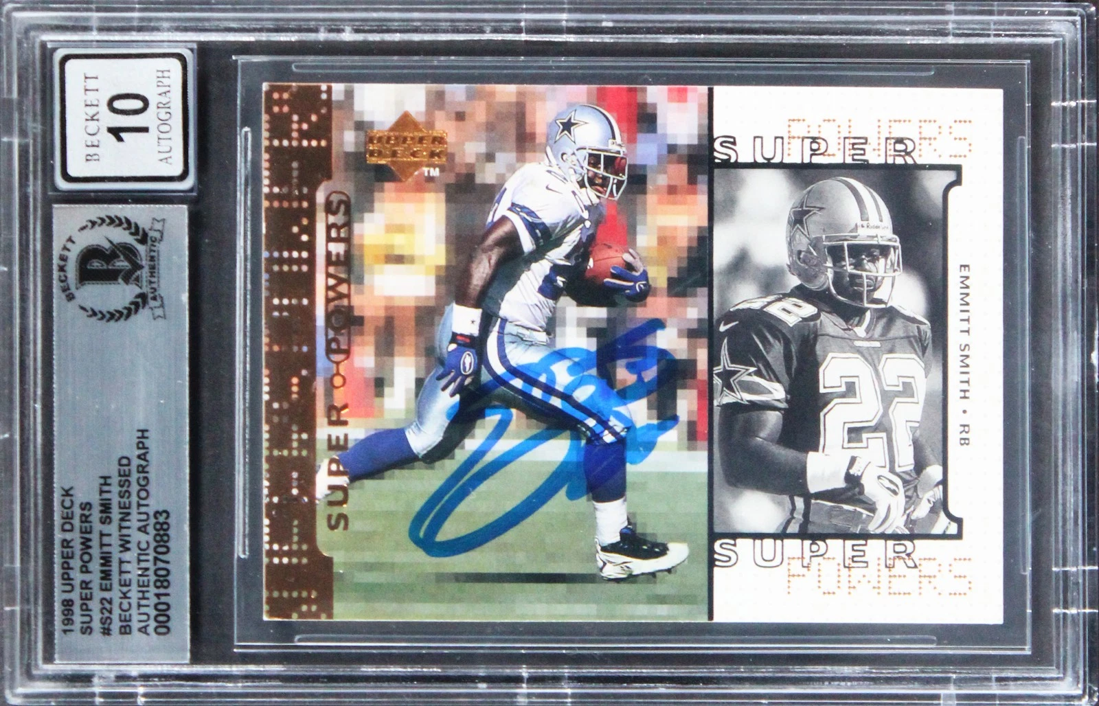 Emmitt Smith Signed 1998 Upper Deck Super Powers #S22 Card Auto 10! BAS Slabbed