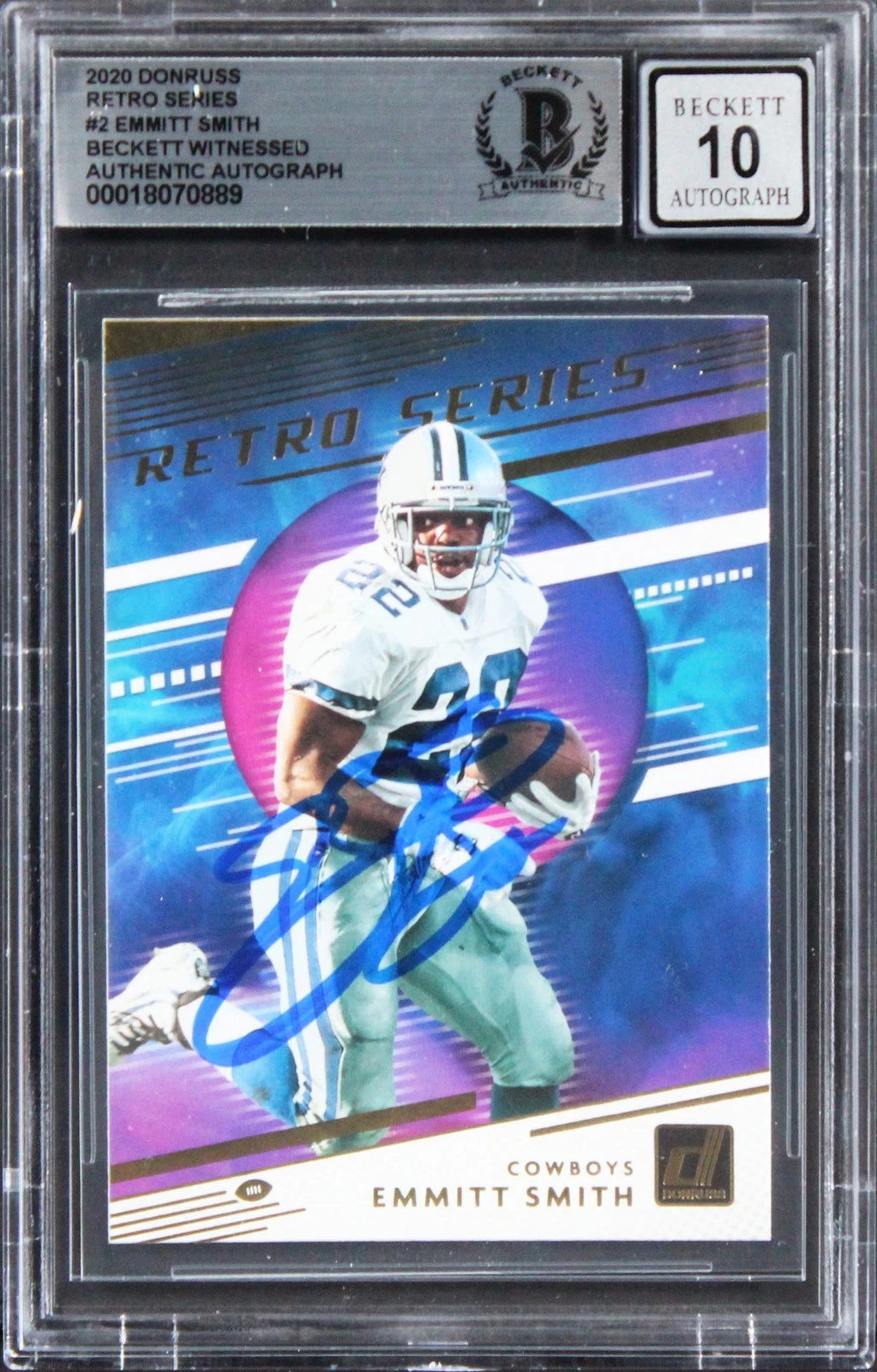 Cowboys Emmitt Smith Signed 2020 Donruss Retro Series #2 Card Auto 10! BAS Slab