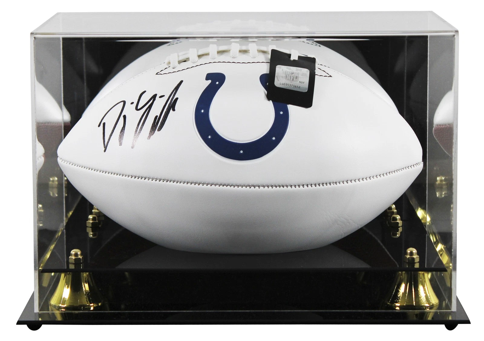 Colts D.J. Giddens Signed Franklin White Panel Logo Football W/ Case BAS Witness