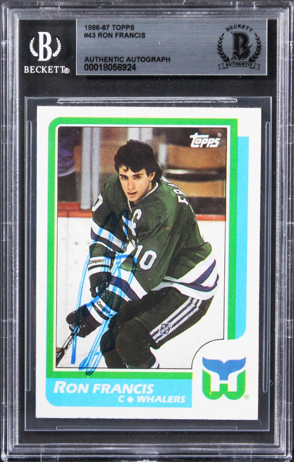 WHALERS RON FRANCIS AUTHENTIC SIGNED 1986 TOPPS #43 CARD BAS SLABBED COLLECTIBLE MEMORABILIA