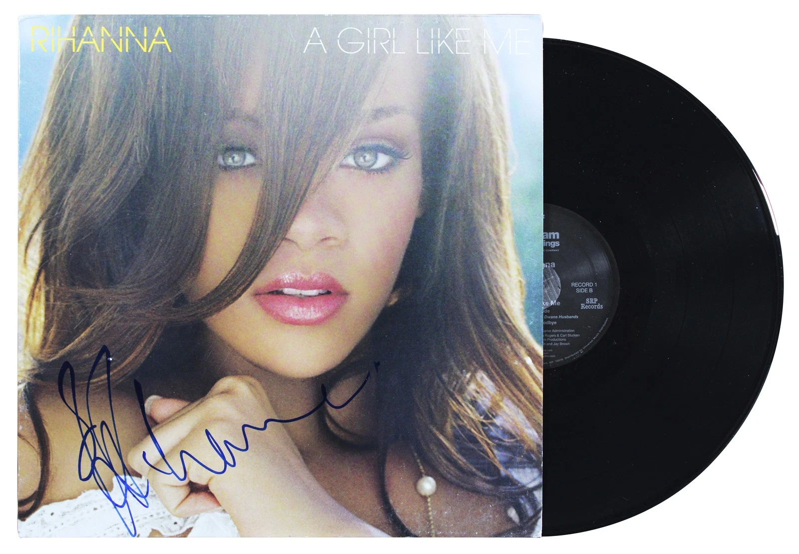 Rihanna Signed A Girl Like Me Album Cover W/ Vinyl Auto 10! BAS LOA #AE13762