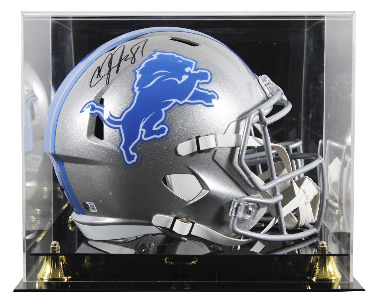 Lions Calvin Johnson Signed 2017-23 TB Full Size Speed Rep Helmet W/ Case BAS W