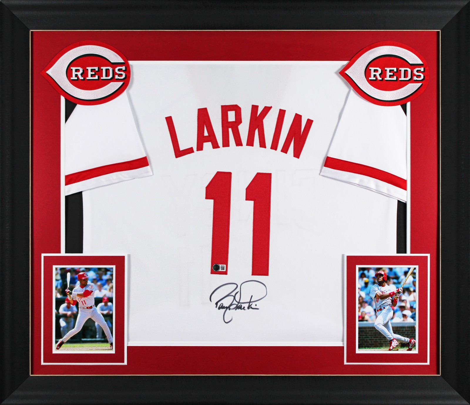 Barry Larkin Authentic Signed White Pro Style Framed Jersey BAS Witnessed