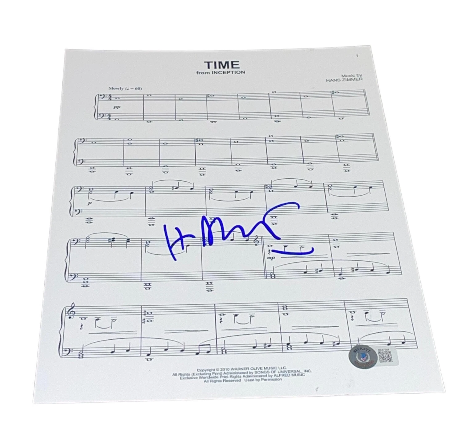 Hans Zimmer Signed Autograph Inception Time Lyric Sheet Music Beckett BAS COA C