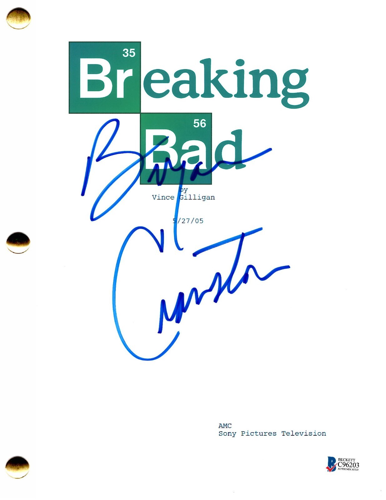 Bryan Cranston Signed Breaking Bad Pilot Script Authentic Autograph Beckett
