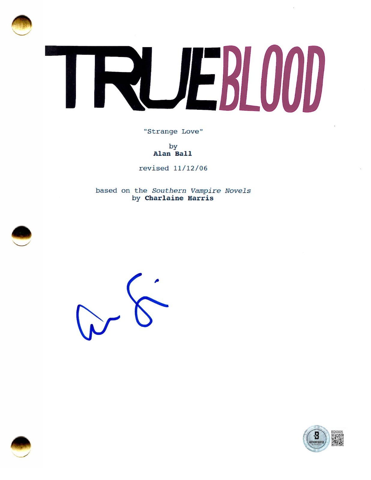 Alexander Skarsgård Signed True Blood Pilot Script Authentic Autograph Beckett