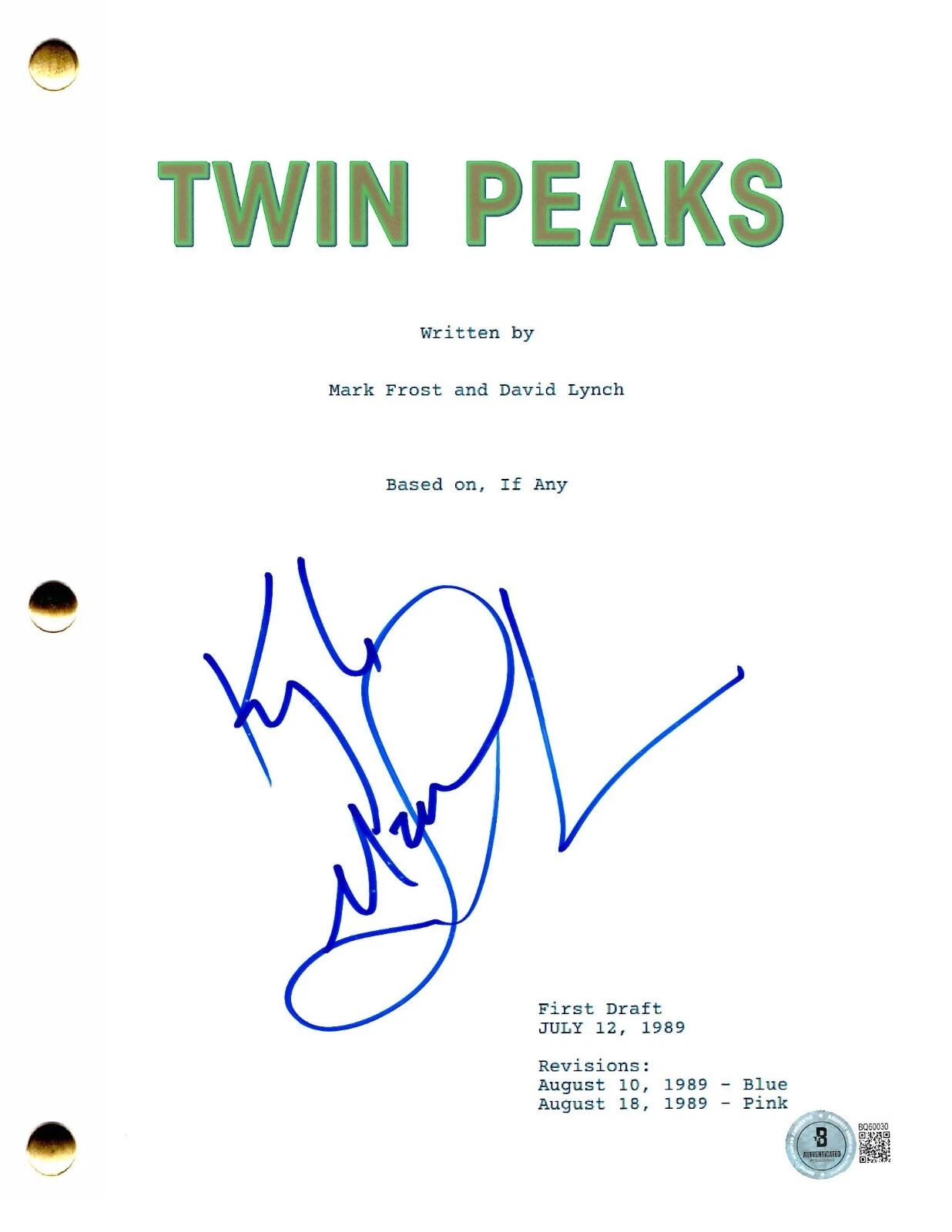 Kyle MacLachlan Signed Twin Peaks Pilot Script Authentic Autograph Beckett