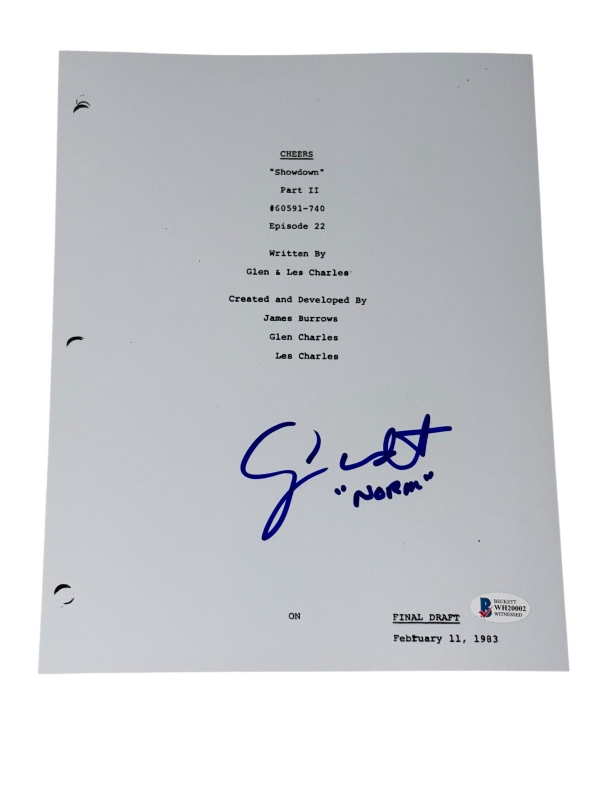 George Wendt Signed Autograph Cheers Script Full TV Episode Norm Beckett BAS