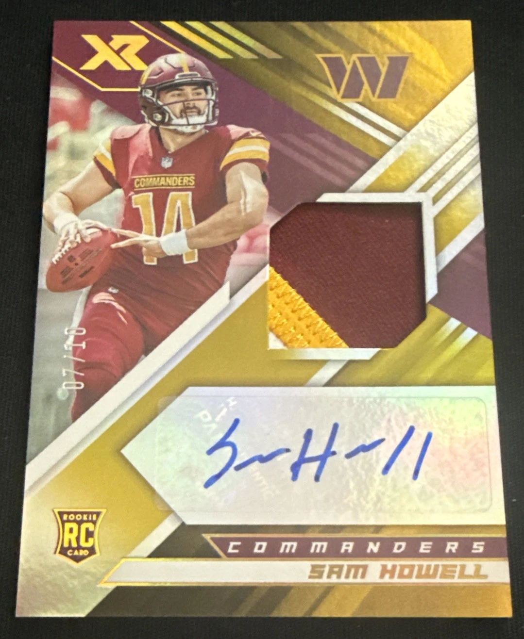 2022 Panini XR Sam Howell Gold RPA 7/10 #RSA-SH Rookie Patch Auto SSP