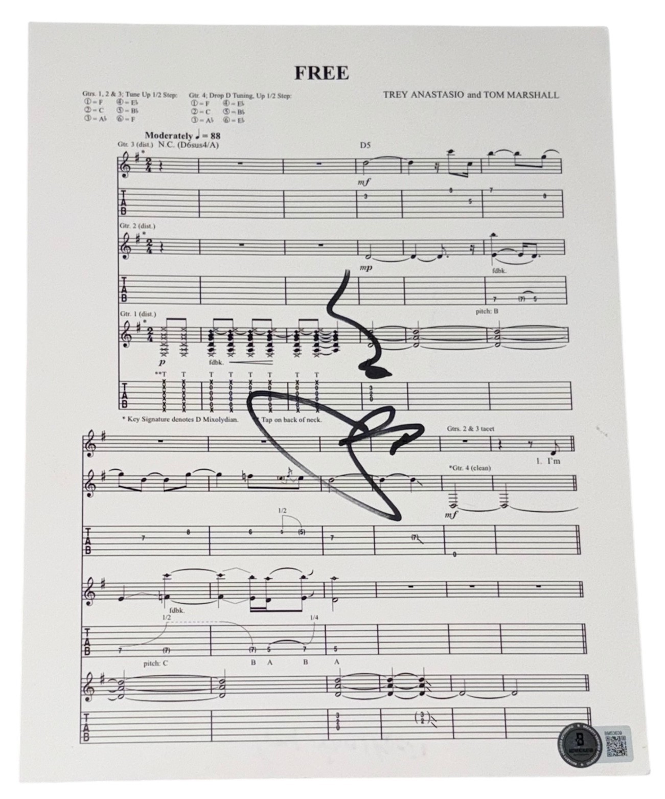 Trey Anastasio Signed Autograph Phish FREE Lyric Sheet Music Beckett BAS