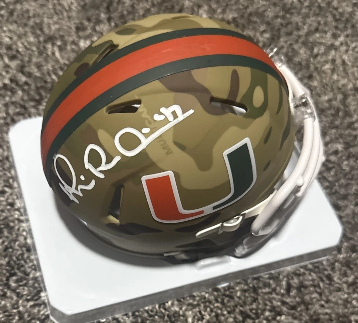 Michael Irvin Miami Hurricanes Signed Riddell Camo Speed Mini Helmet ￼ Fanatics