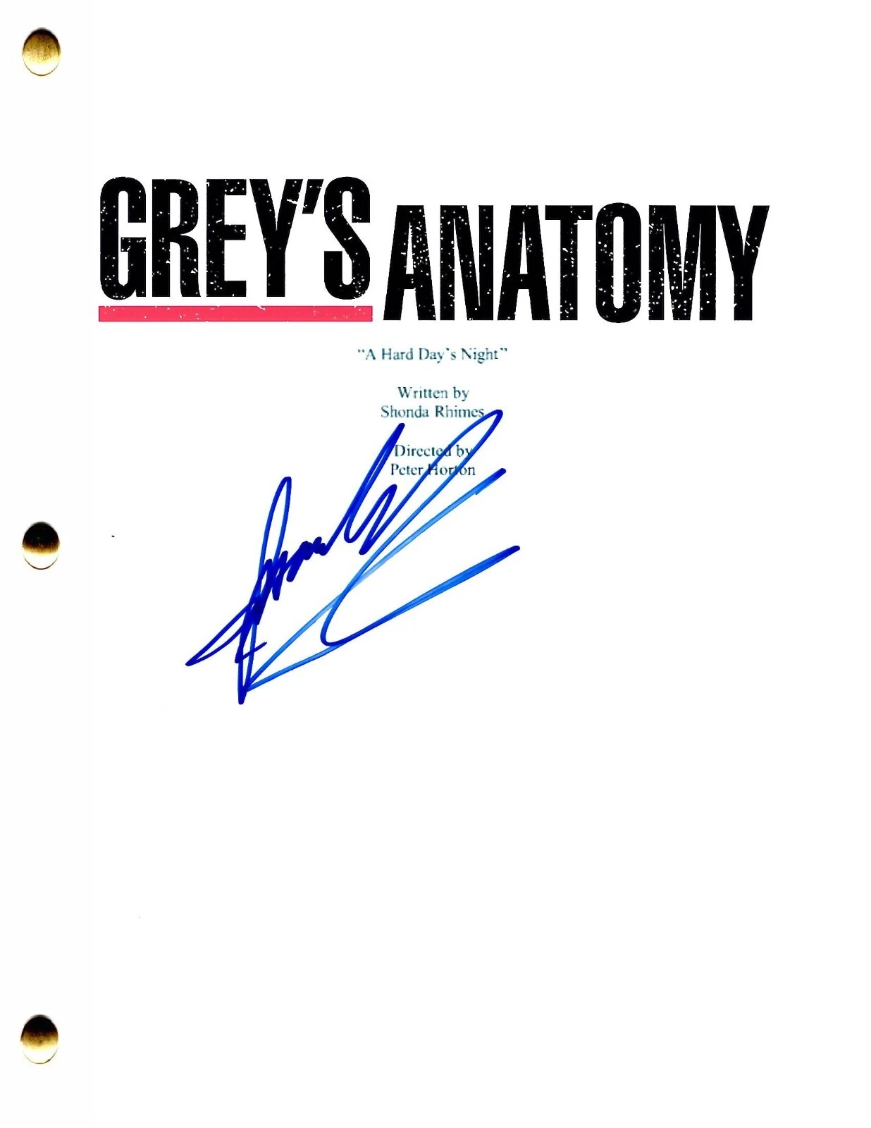Isaiah Washington Signed Grey's Anatomy Pilot Script Authentic Autograph