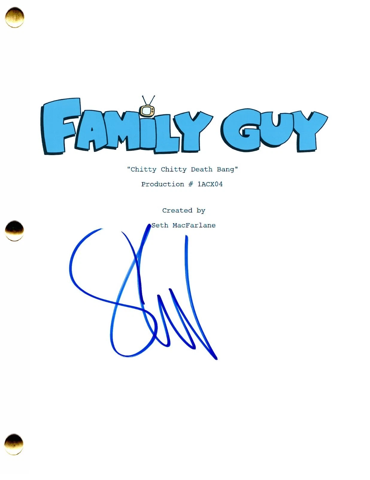 Seth Green Signed Family Guy Script Chitty Chitty Death Bang Authentic Autograph