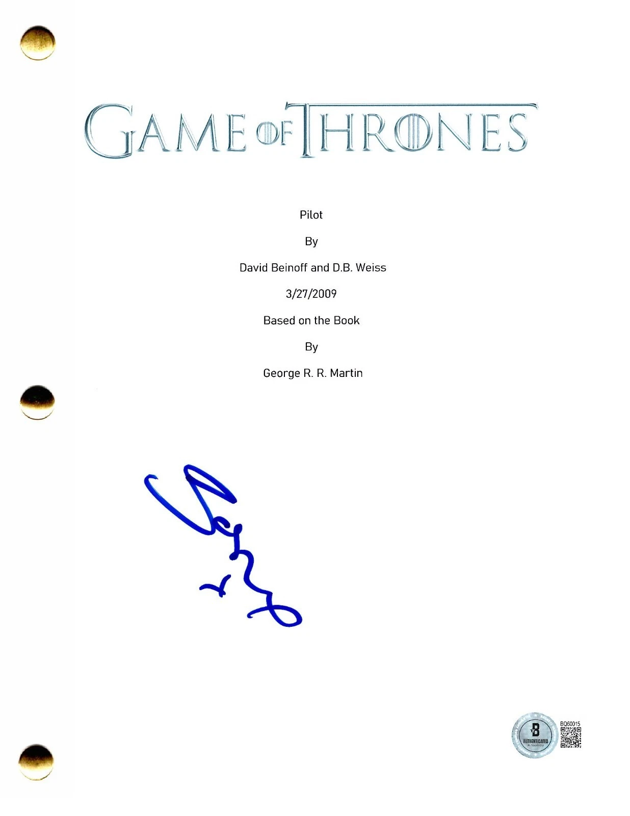 Sophie Turner Signed Game of Thrones Pilot Script Authentic Autograph Beckett