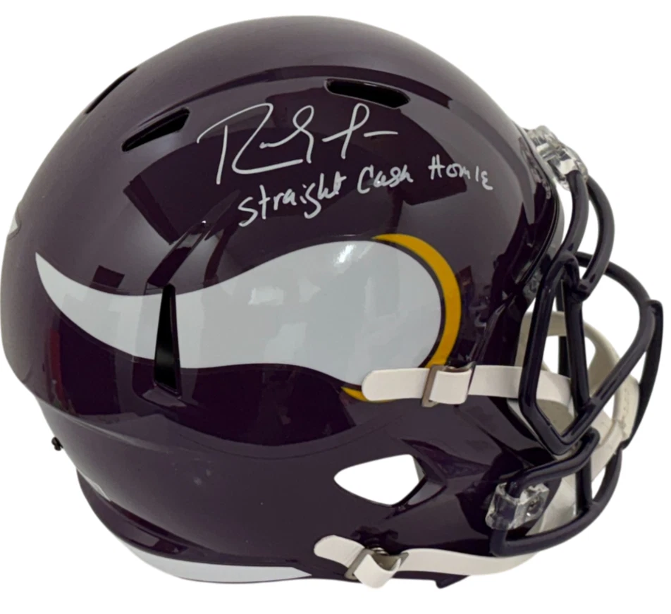 Randy Moss Signed Minnesota Vikings Speed Replica Helmet Straight Cash Beckett