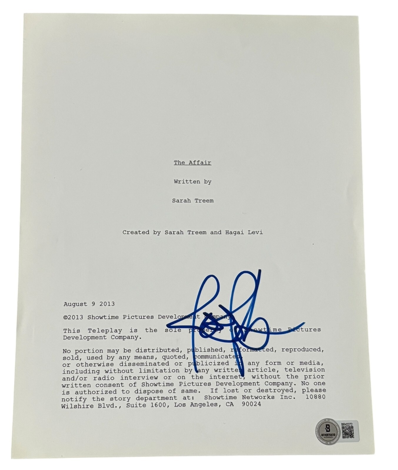 Josh Jackson Signed Autograph The Affair Pilot Full TV Script Episode Beckett