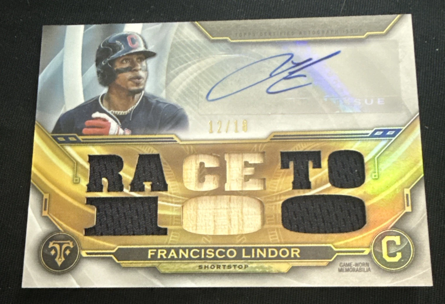 2019 TOPPS TRIPLE THREADS FRANCISCO LINDOR GAME USED PATCH AUTO 12/18 JERSEY #
