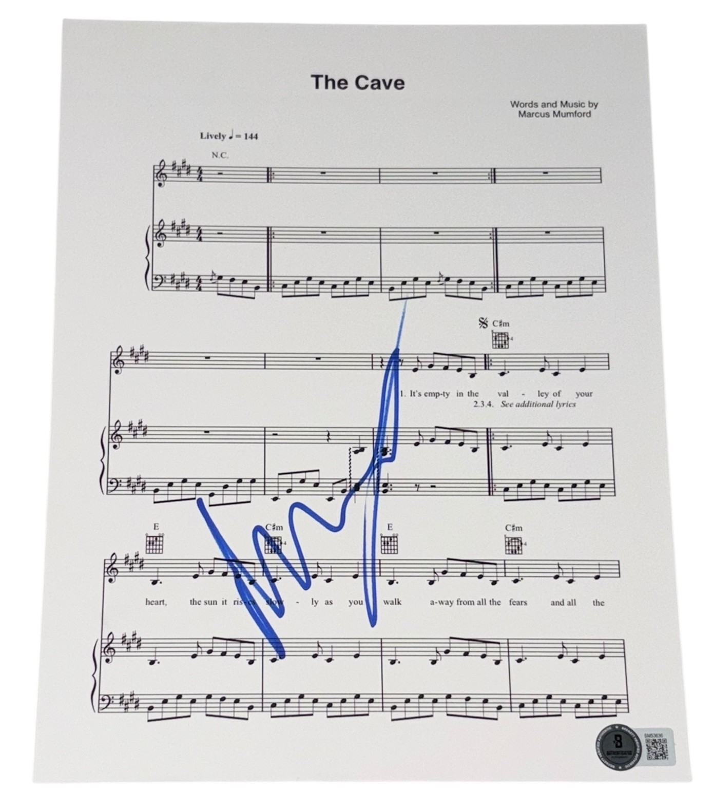 Marcus Mumford Signed Autograph Mumford & Sons The Cave Sheet Music Beckett BAS