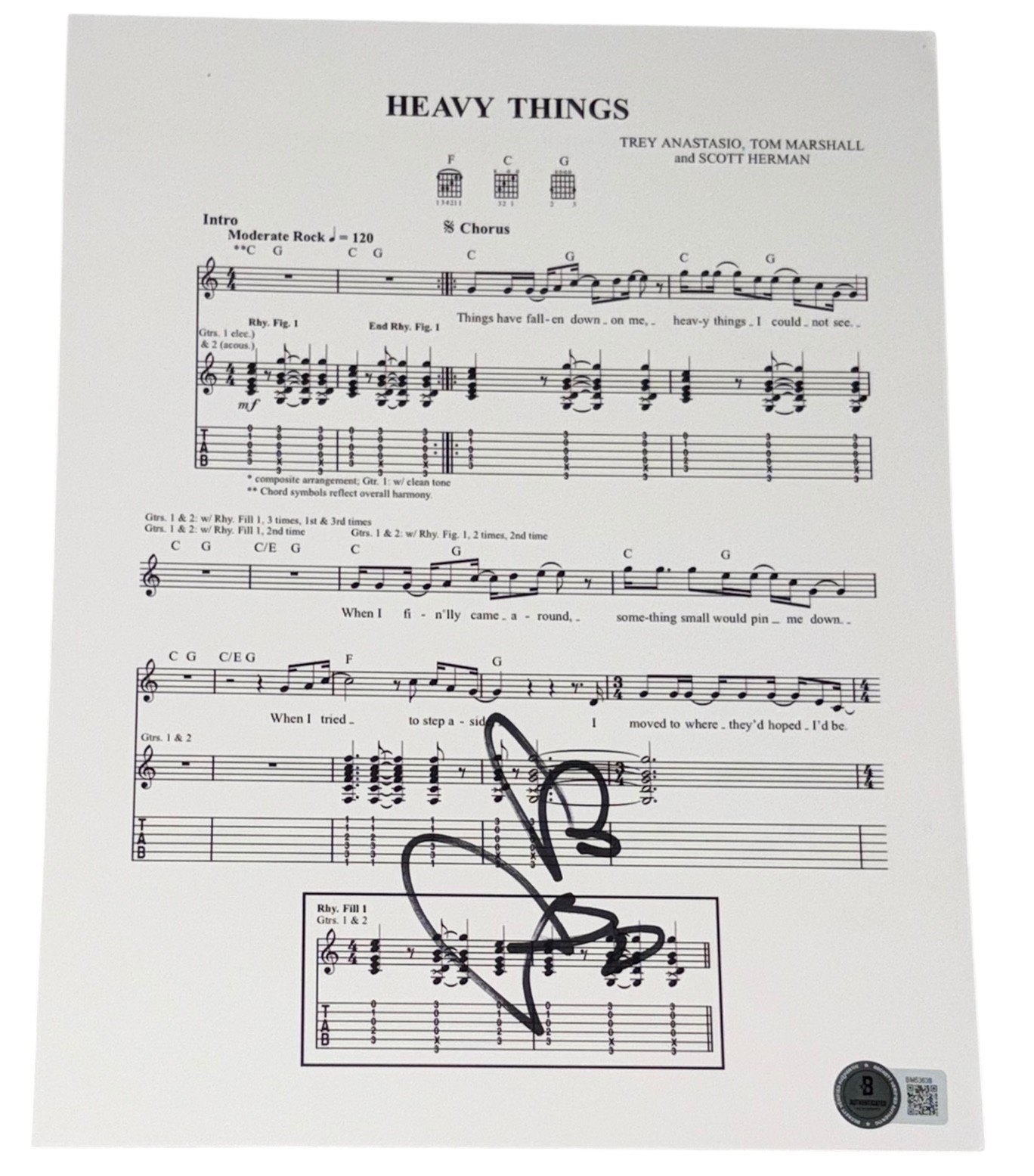Trey Anastasio Signed Autograph Phish Heavy Things Lyric Sheet Music Beckett BAS