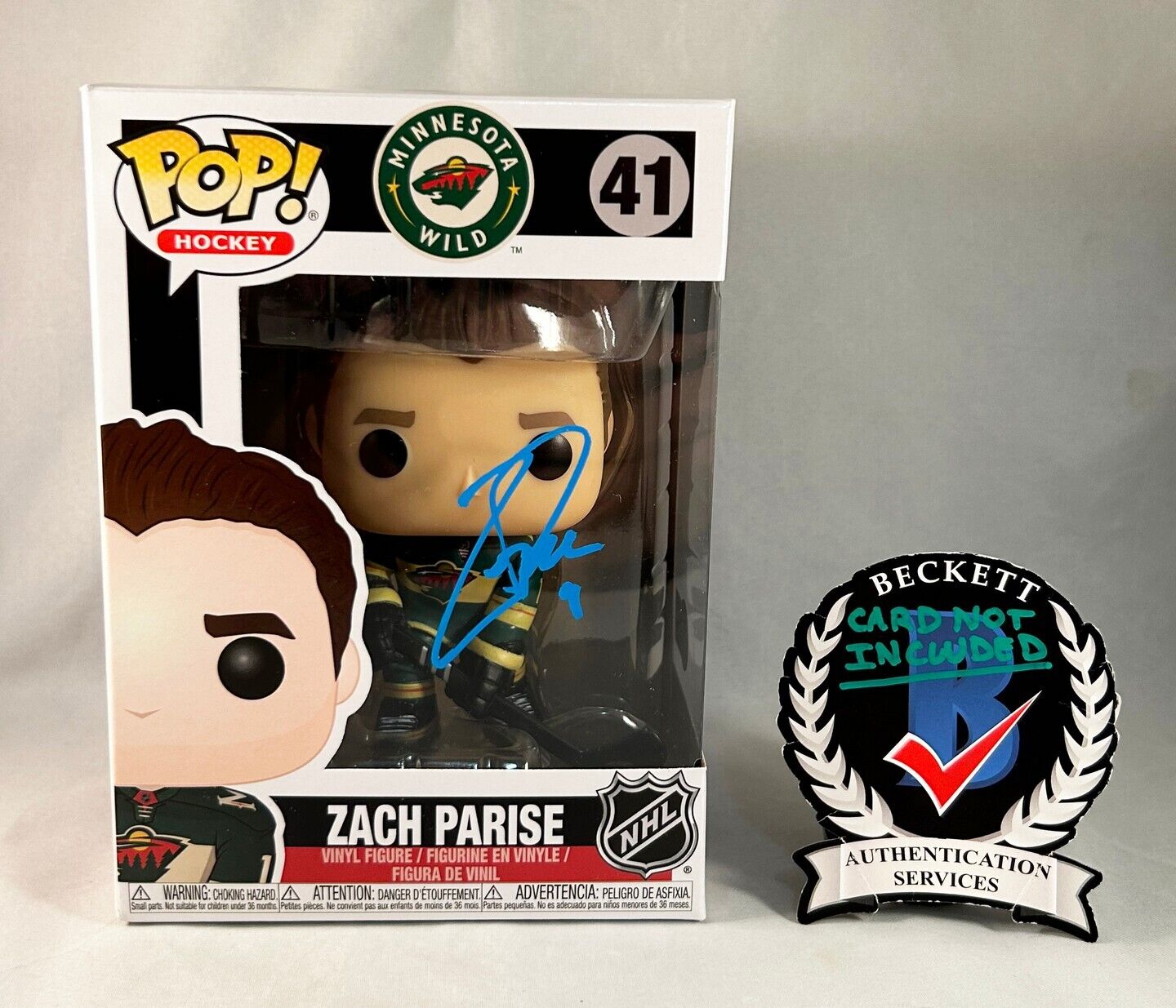 ZACH PARISE SIGNED FUNKO POP MINNESOTA WILD BECKETT BAS COA COLLECTIBLE MEMORABILIA