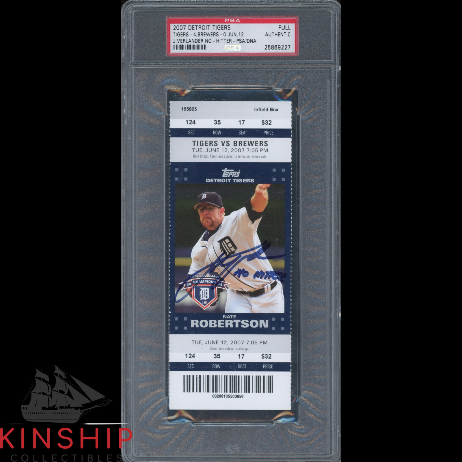 Justin Verlander signed No Hitter Ticker PSA DNA Slabbed Baseball HOF Auto C3545