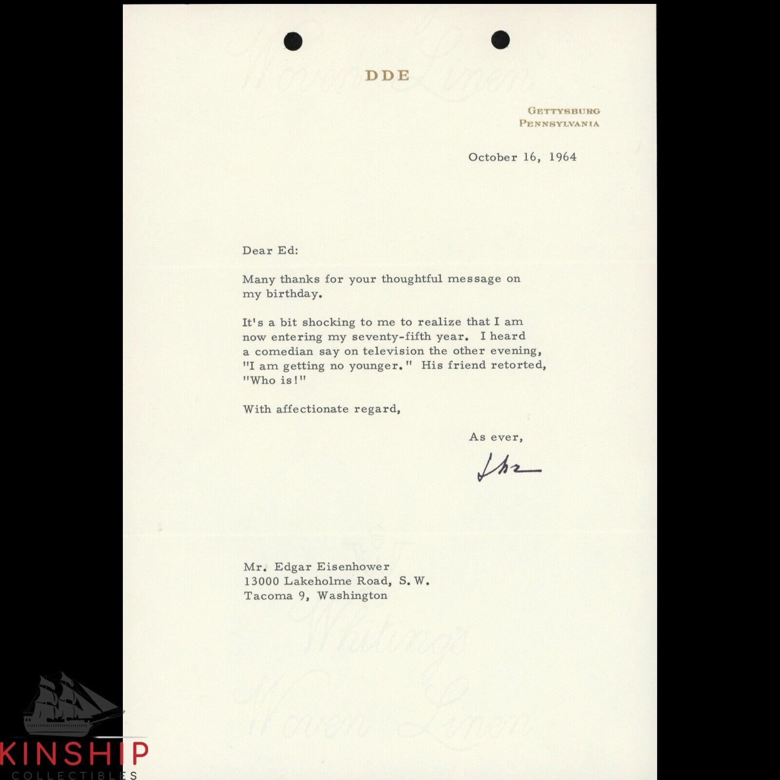 President Dwight D. Eisenhower signed Letter JSA LOA Rare Bold 