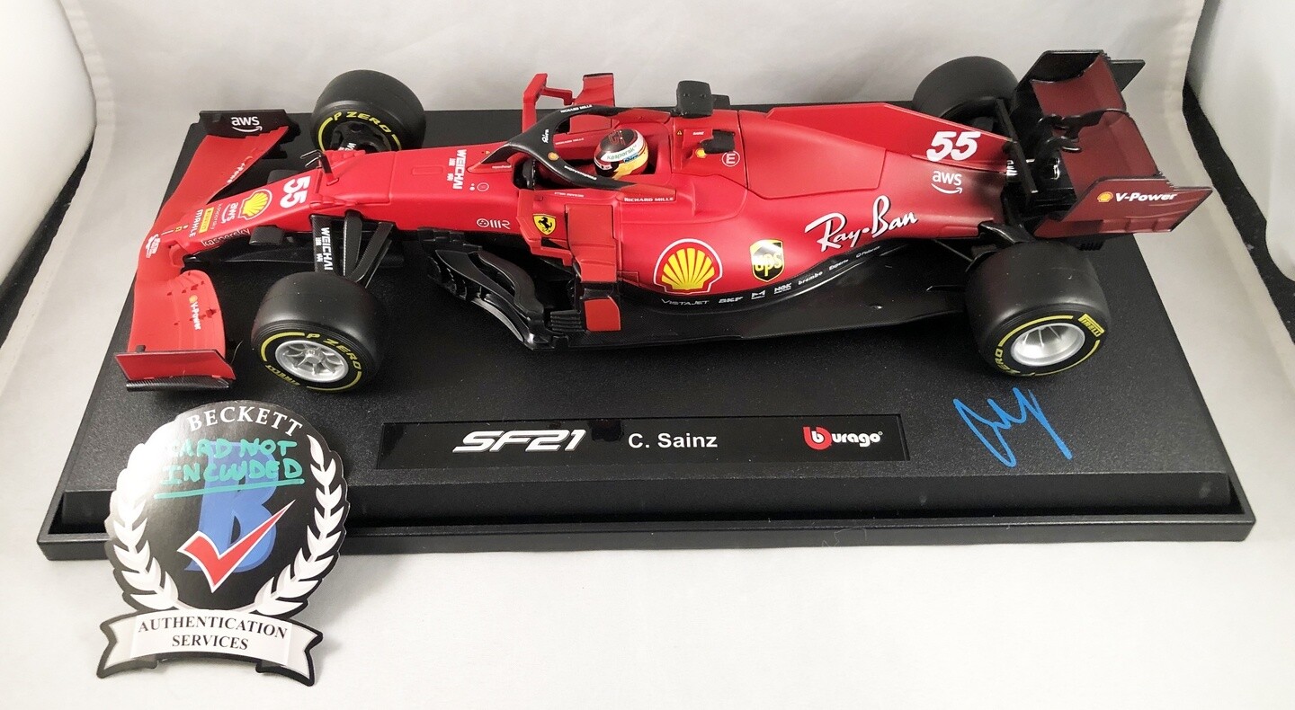 Carlos Sainz Signed 1:18 Diecast Car Beckett BAS Formula 1 F1 Ferrari 2 COA