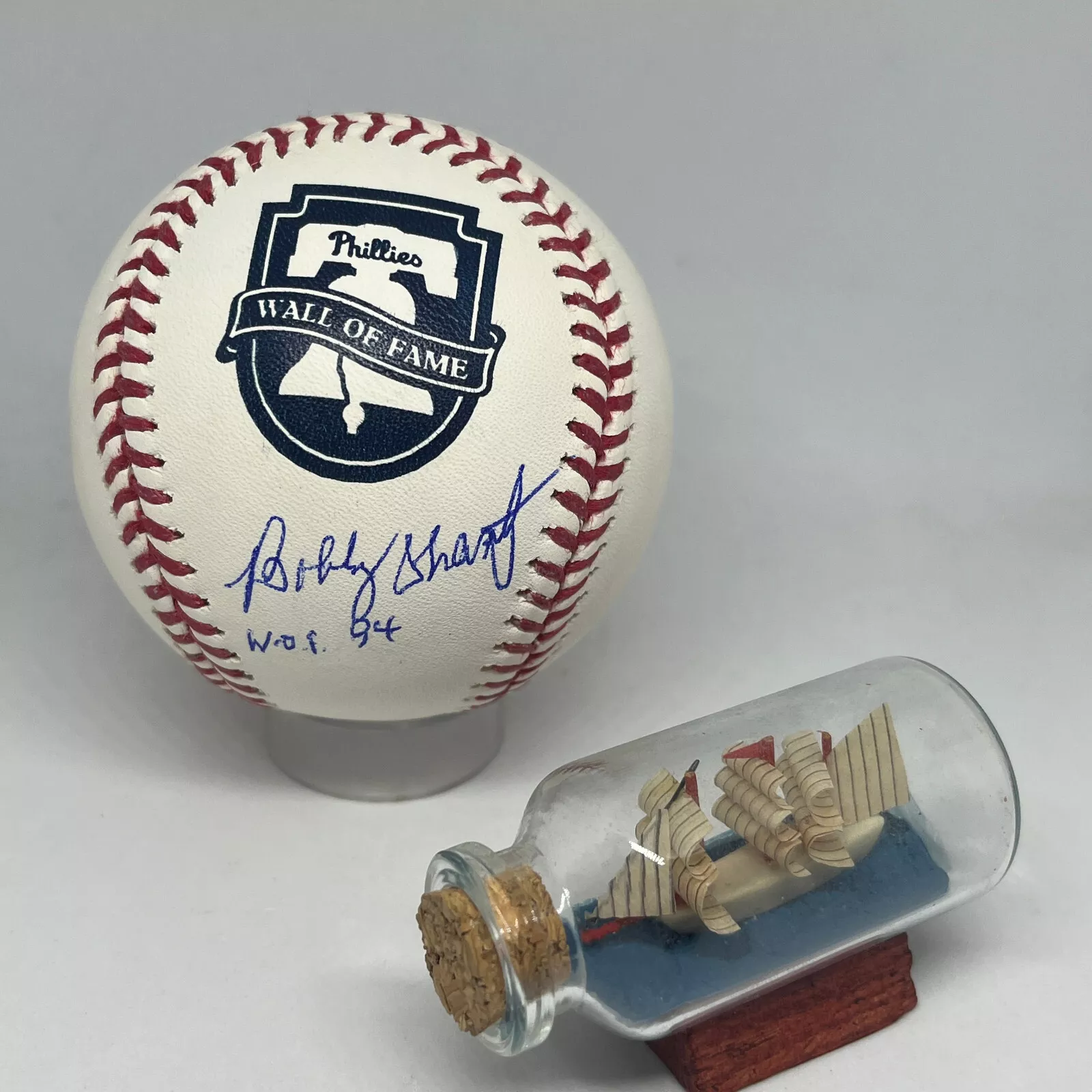 Bobby Shantz signed Rawlings Phillies WOF Baseball MLB HOLO Wall of Fame A3631