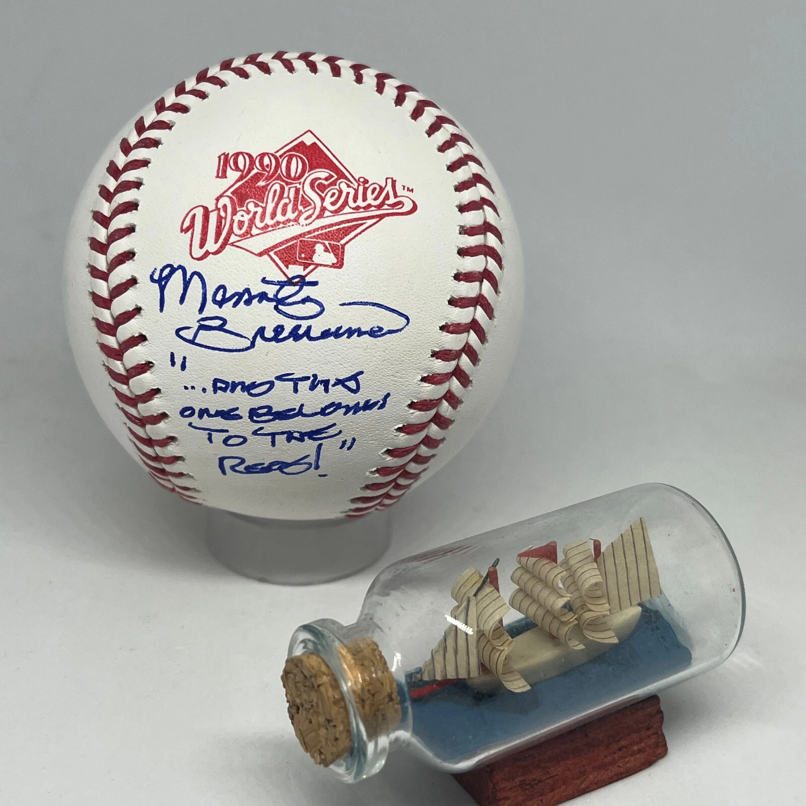 Broadcaster Marty Brennaman signed Rawlings 1990 World Series Baseball JSA A3626