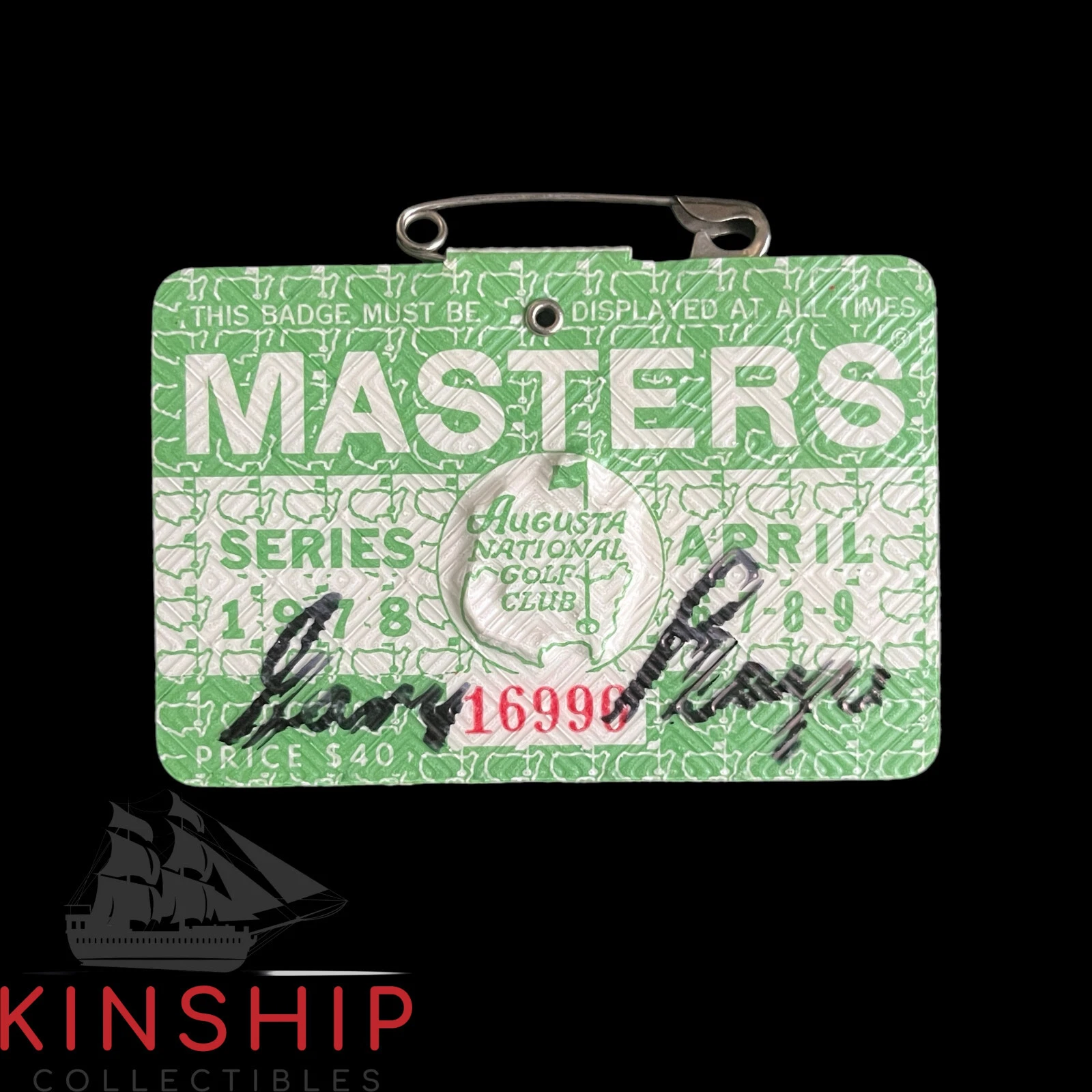 Gary Player signed 1978 Masters Badge JSA COA *Winner* Rare Golf Auto Z2170