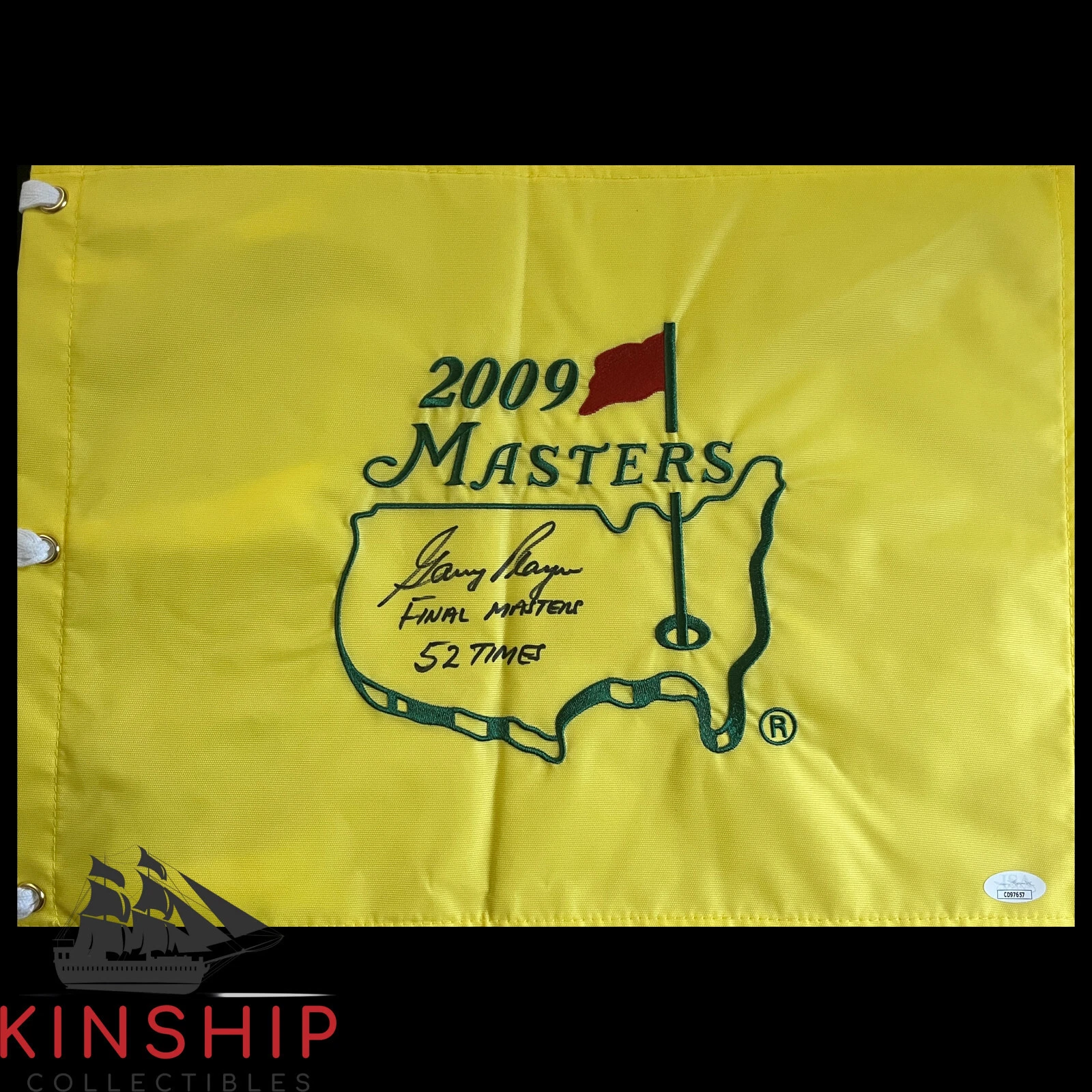 Gary Player signed 2009 Masters Flag JSA COA Inscribed 52 Times Golf Auto G137