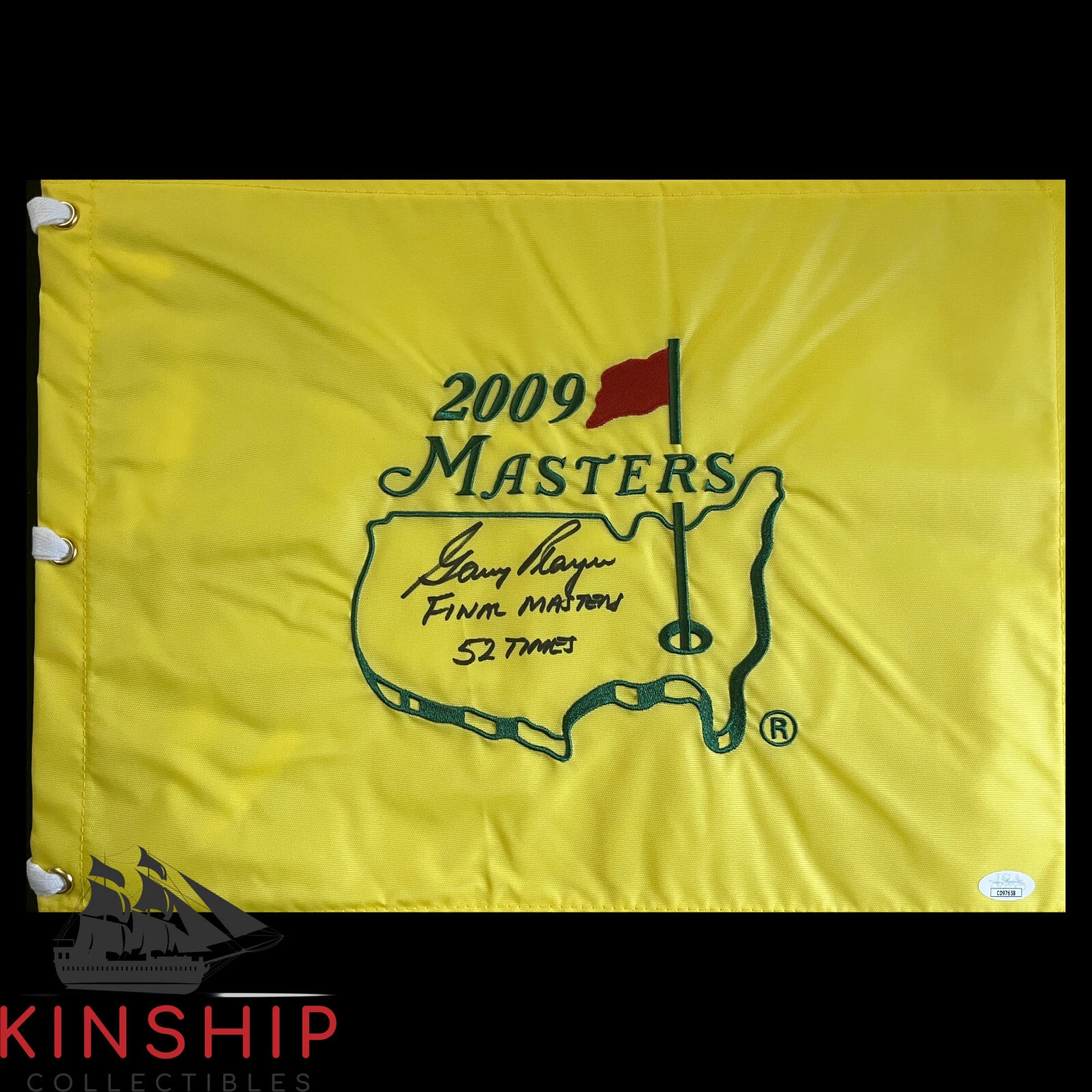 Gary Player signed 2009 Masters Flag JSA COA Inscribed 52 Times Golf Auto G138