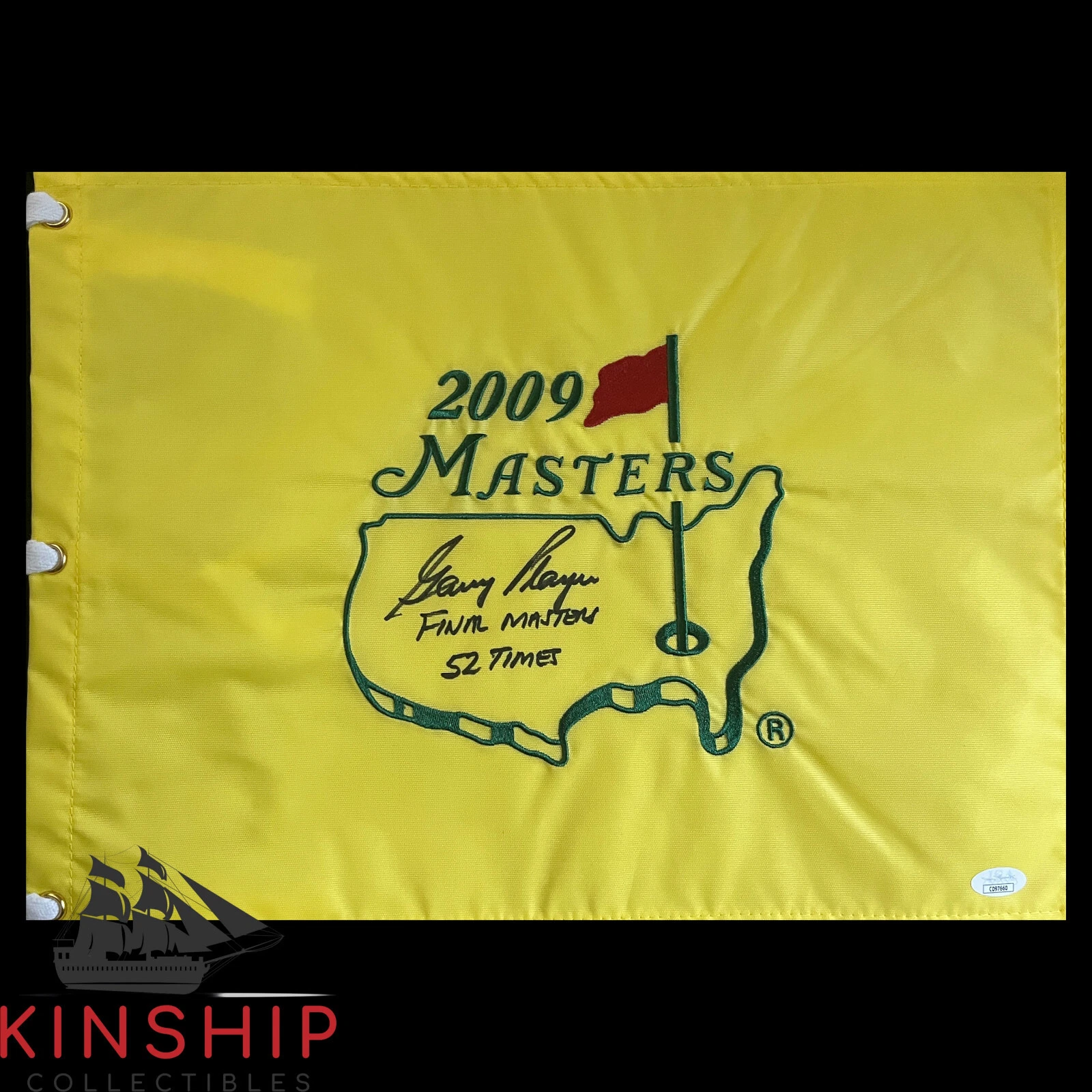 Gary Player signed 2009 Masters Flag JSA COA Inscribed 52 Times Golf Auto G140
