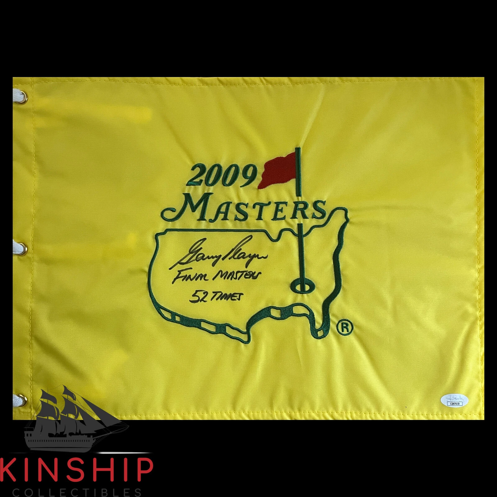 Gary Player signed 2009 Masters Flag JSA COA Inscribed 52 Times Golf Auto G141