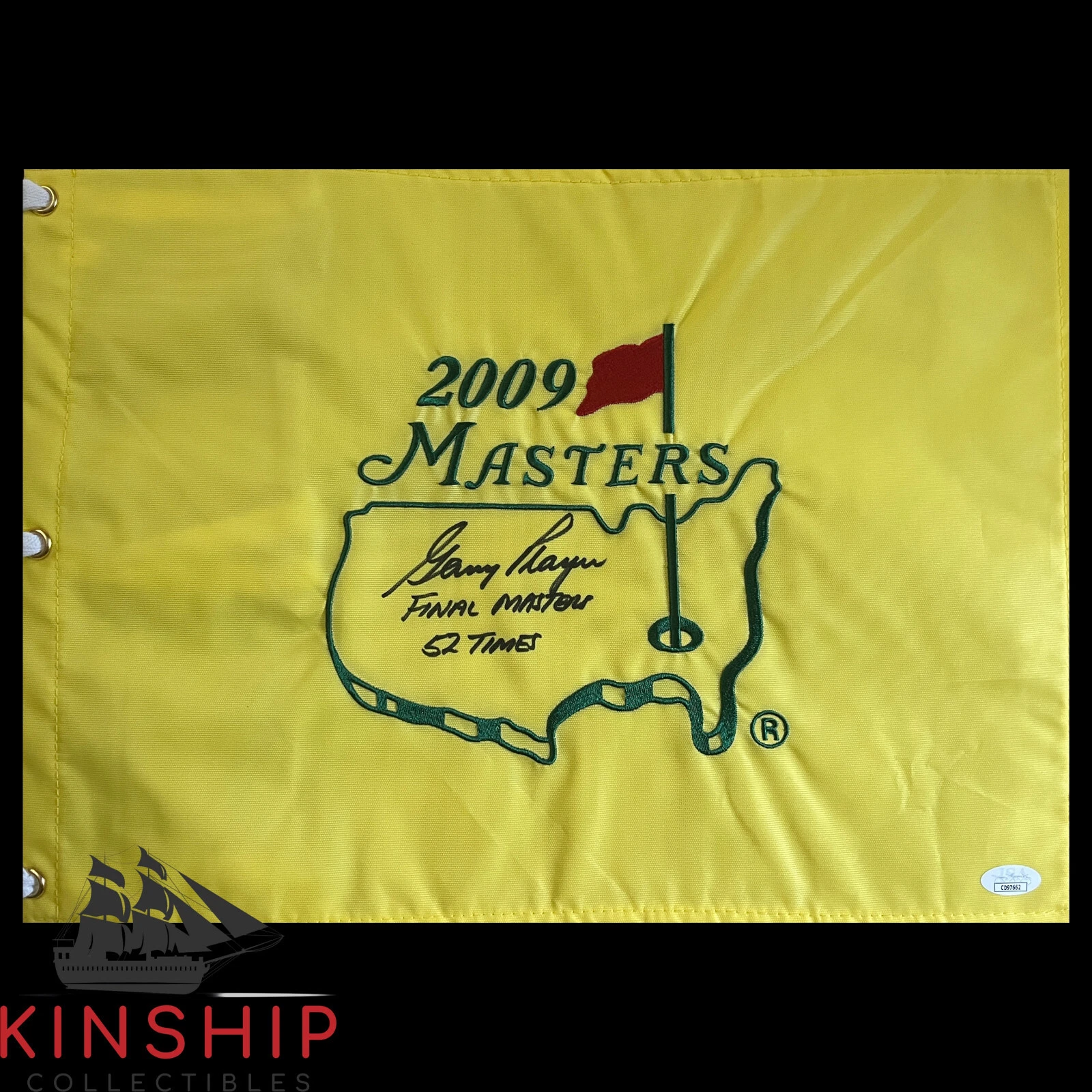 Gary Player signed 2009 Masters Flag JSA COA Inscribed 52 Times Golf Auto G142