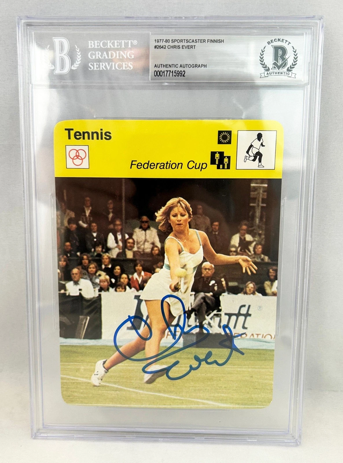 Chris Evert Signed Card 1977 Sportscaster Finnish Beckett BAS 1 COA