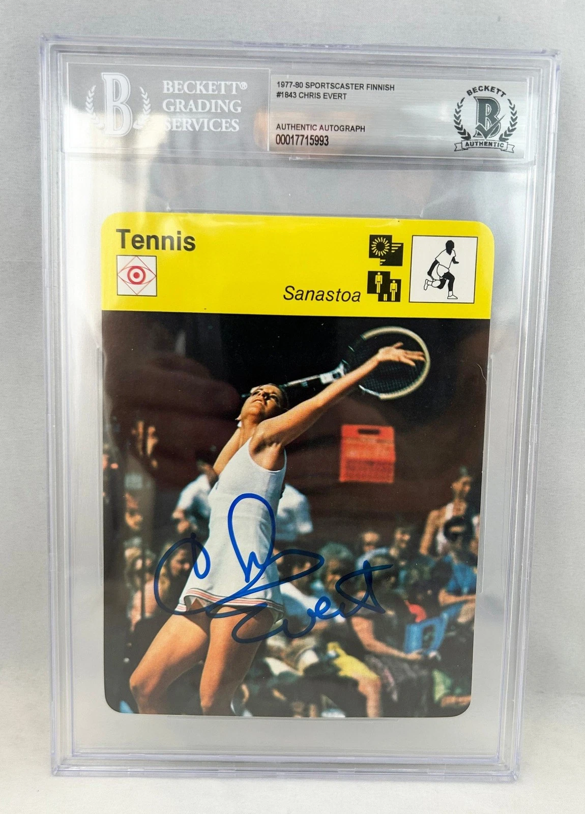 Chris Evert Signed Card 1977 Sportscaster Finnish Beckett BAS COA