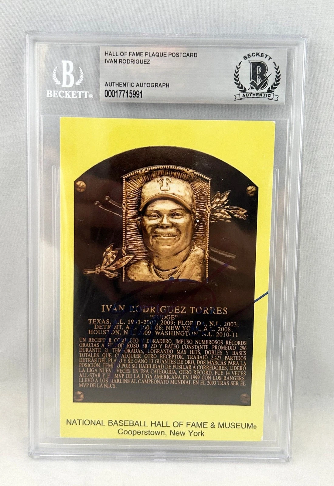 Texas Rangers Ivan Pudge Rodriguez Signed HOF Plaque Beckett BAS COA