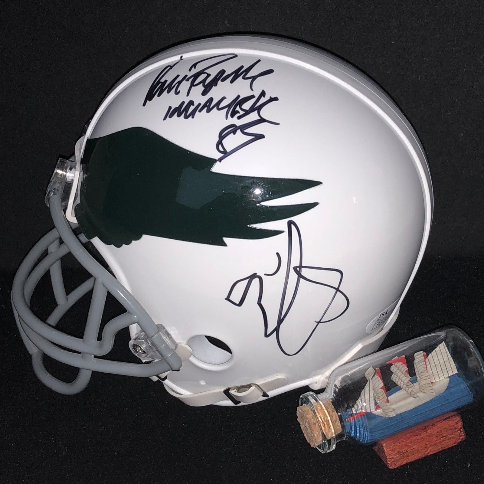 Mark Wahlberg & Vince Papale signed Eagles Mini Helmet JSA INVINCIBLE F14