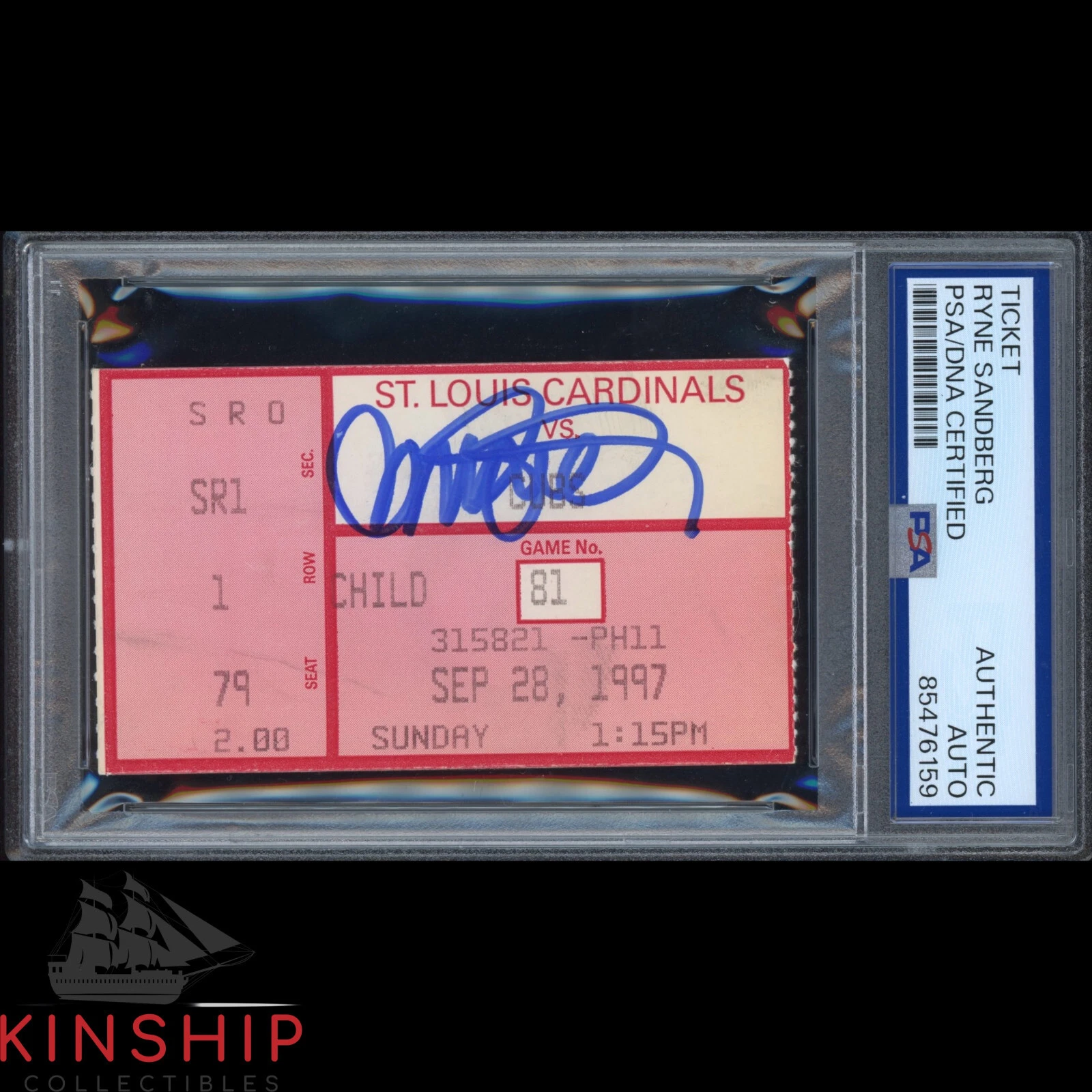 RYNE SANDBERG SIGNED LAST GAME TICKET PSA DNA SLABBED CUBS HOF AUTO C4066 COLLECTIBLE MEMORABILIA