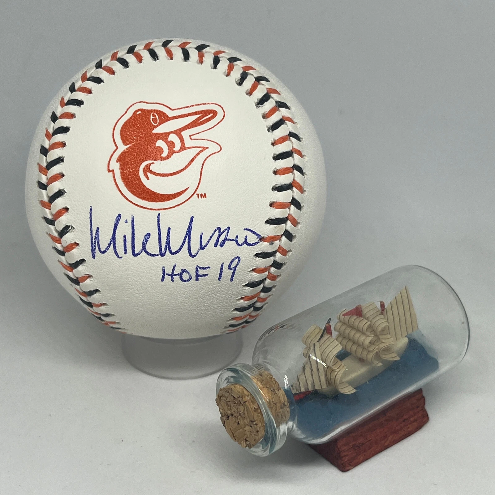 Mike Mussina signed Rawlings Orioles Team Stitch Logo Baseball JSA COA HOF A3739