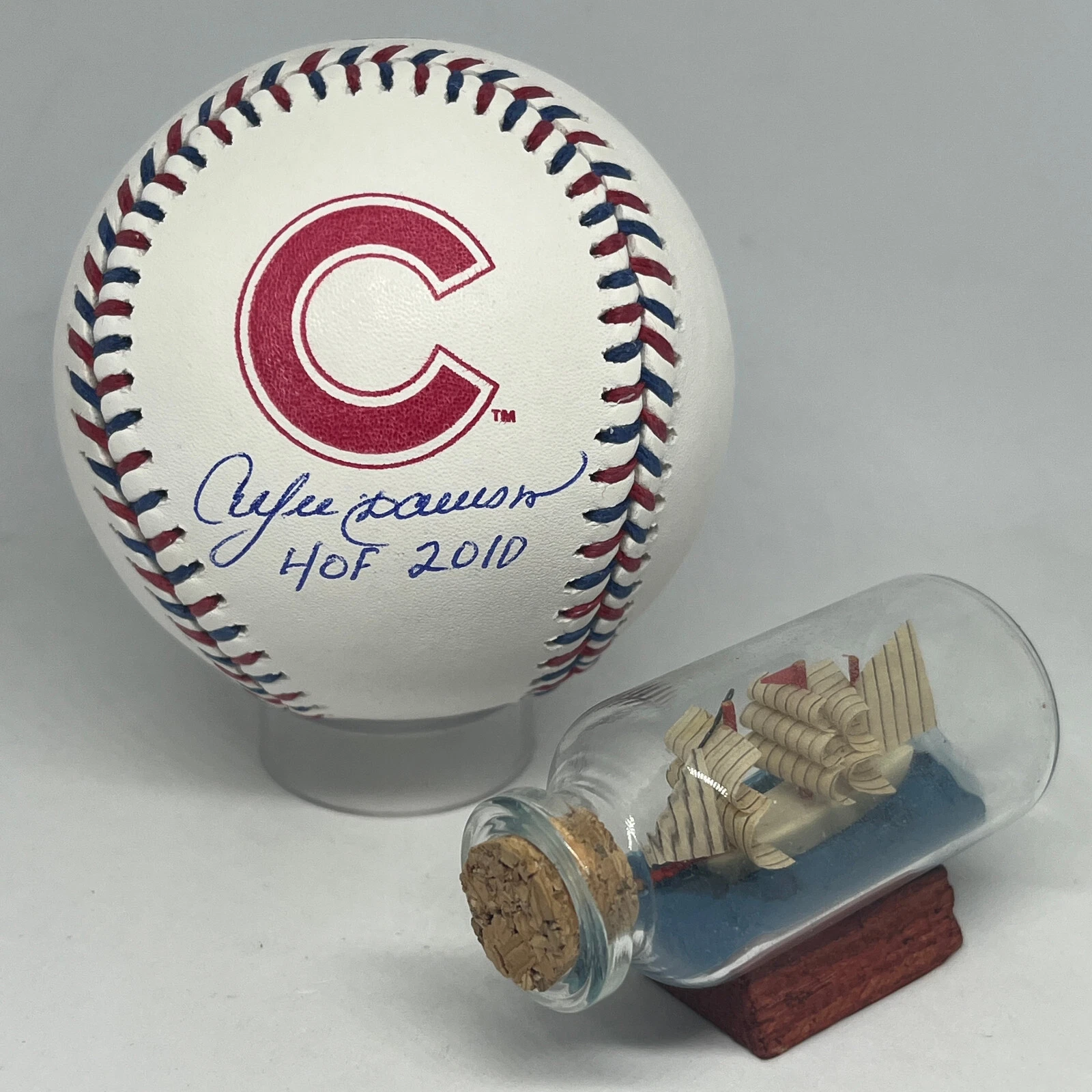 Andre Dawson signed Rawlings Cubs Team Stitch Logo Baseball JSA HOF Auto A3741