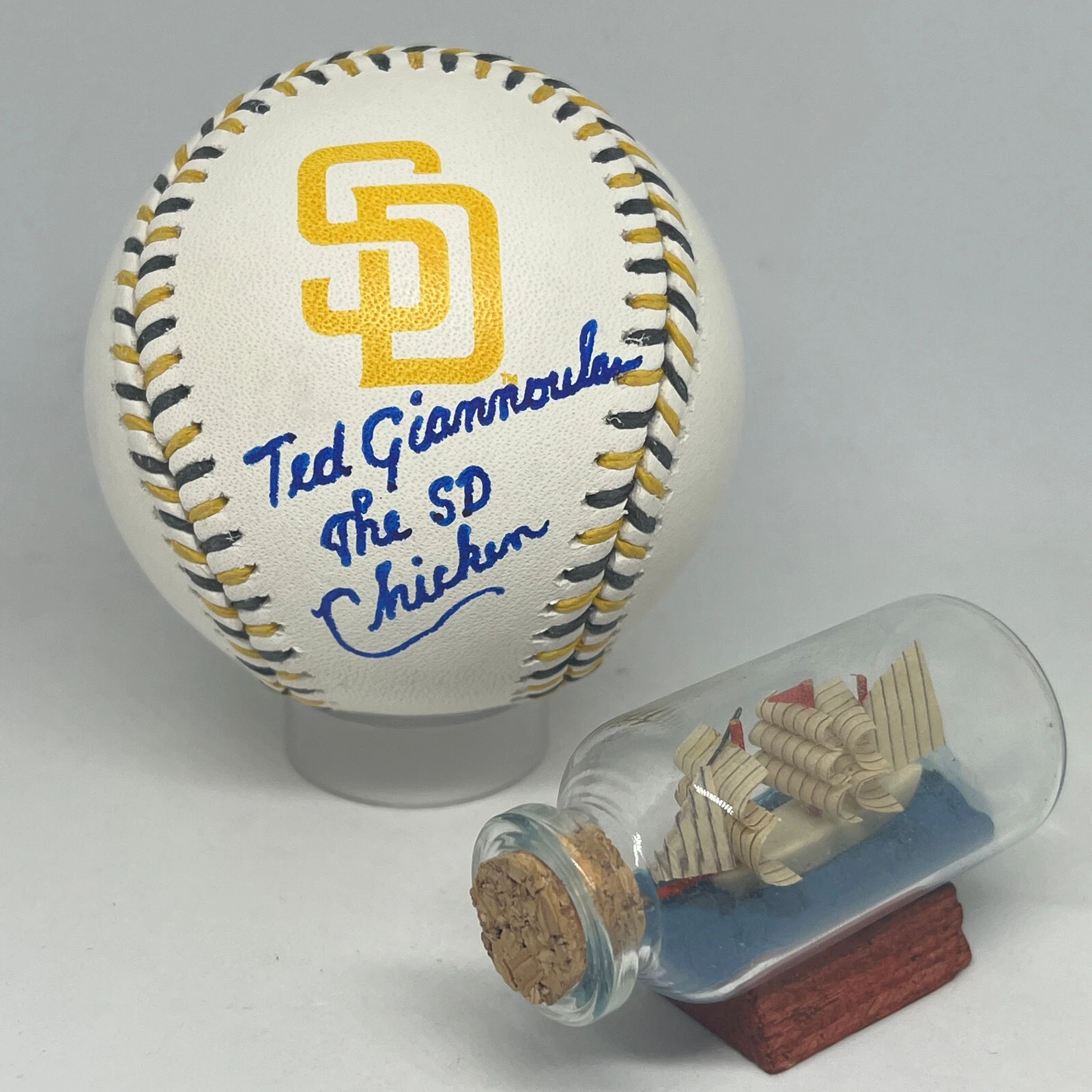 Ted Giannoulas signed Rawlings Team Stitch Padres Logo Baseball JSA COA A3767