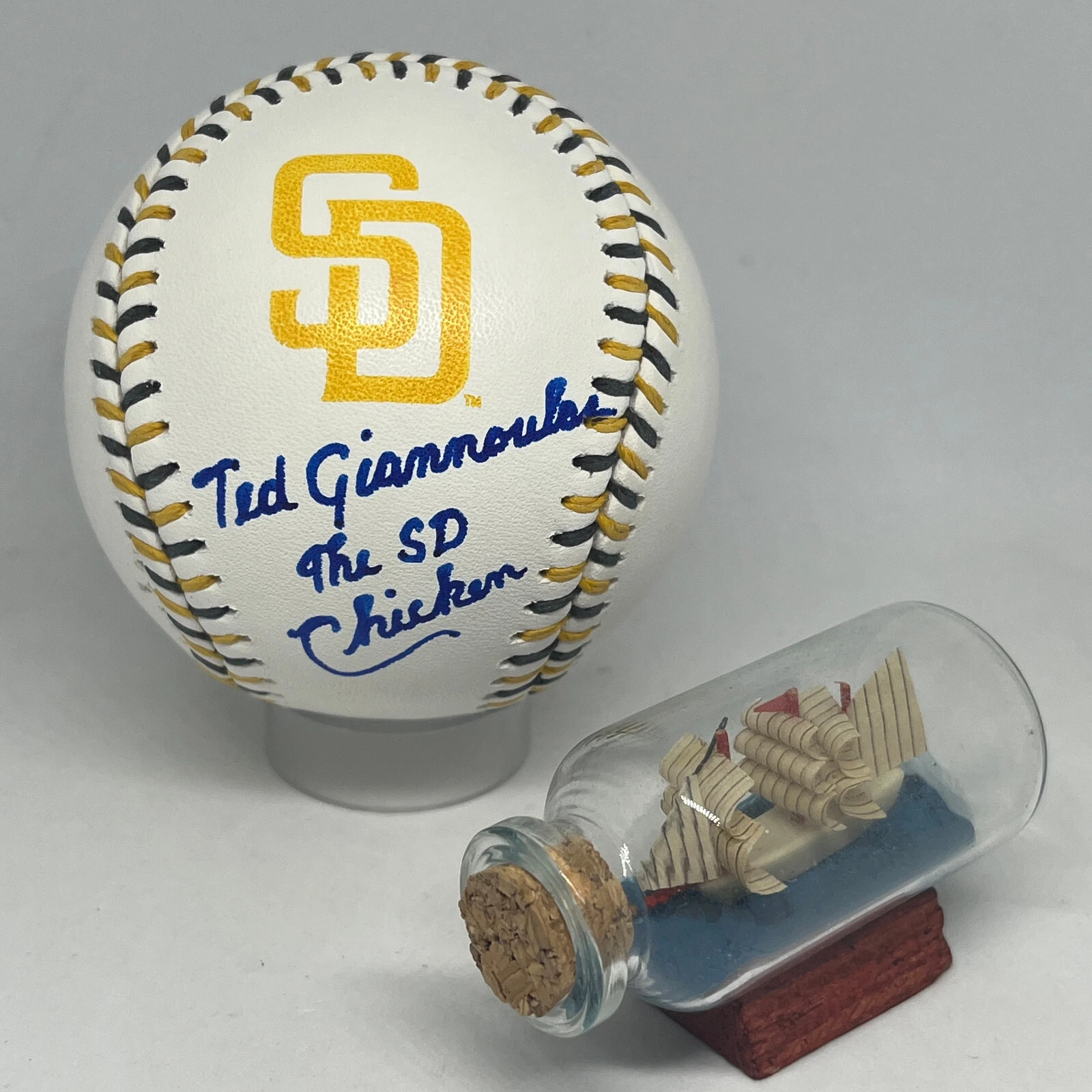 Ted Giannoulas signed Rawlings Team Stitch Padres Logo Baseball JSA COA A3768