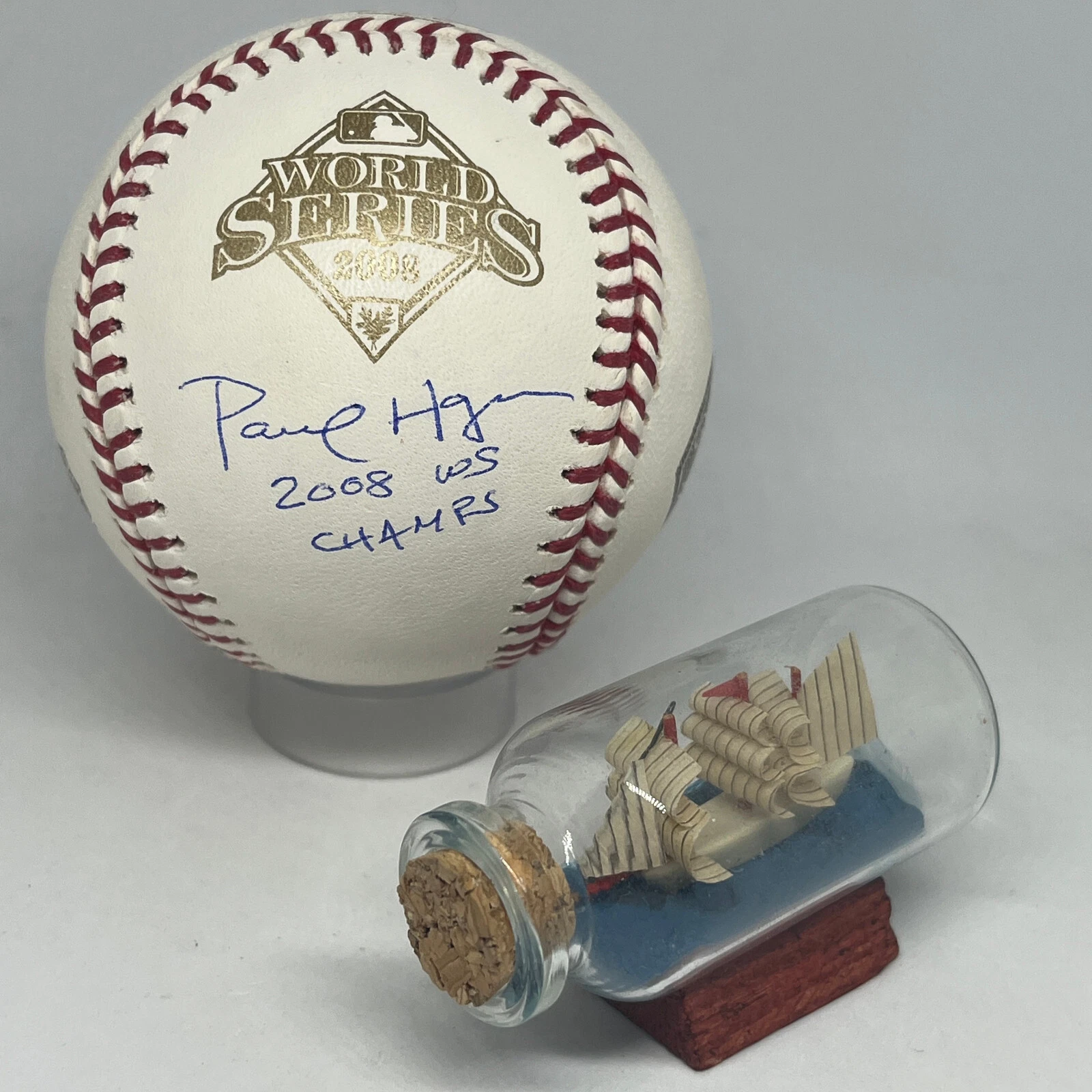 Paul Hagen signed Rawlings 2008 World Series Logo Baseball JSA COA Spink A3773