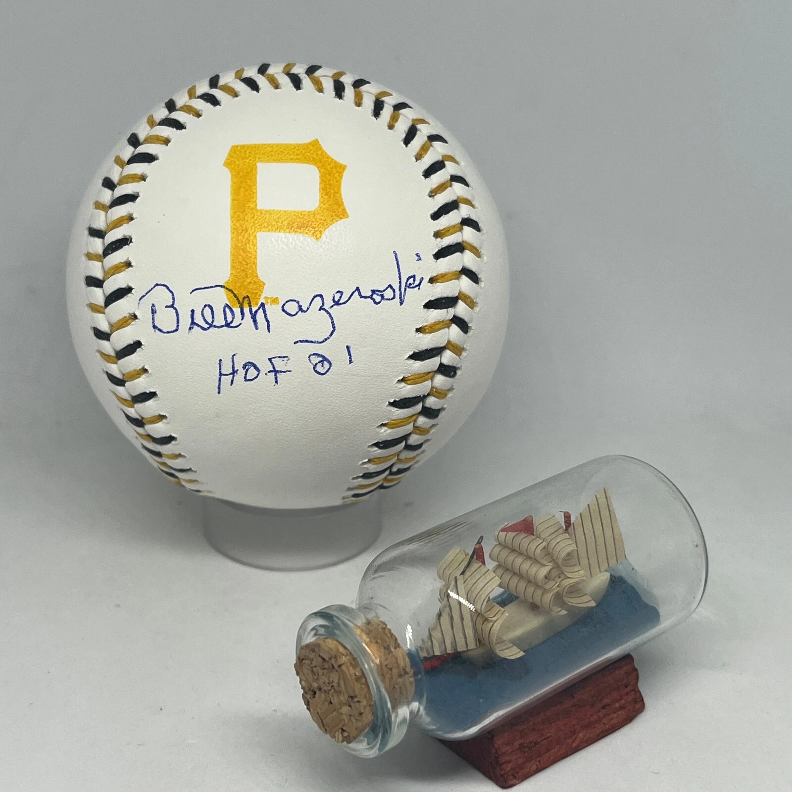 Bill Mazeroski signed Rawlings Team Stitch Pirates Logo Baseball JSA HOF A3776