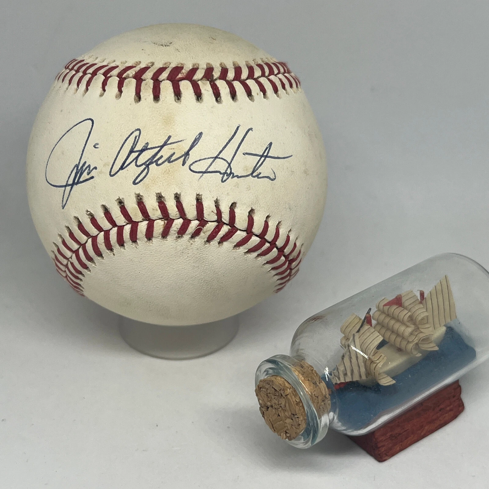 Jim Catfish Hunter signed Rawlings OAL Baseball JSA COA Yankees HOF Auto A3754