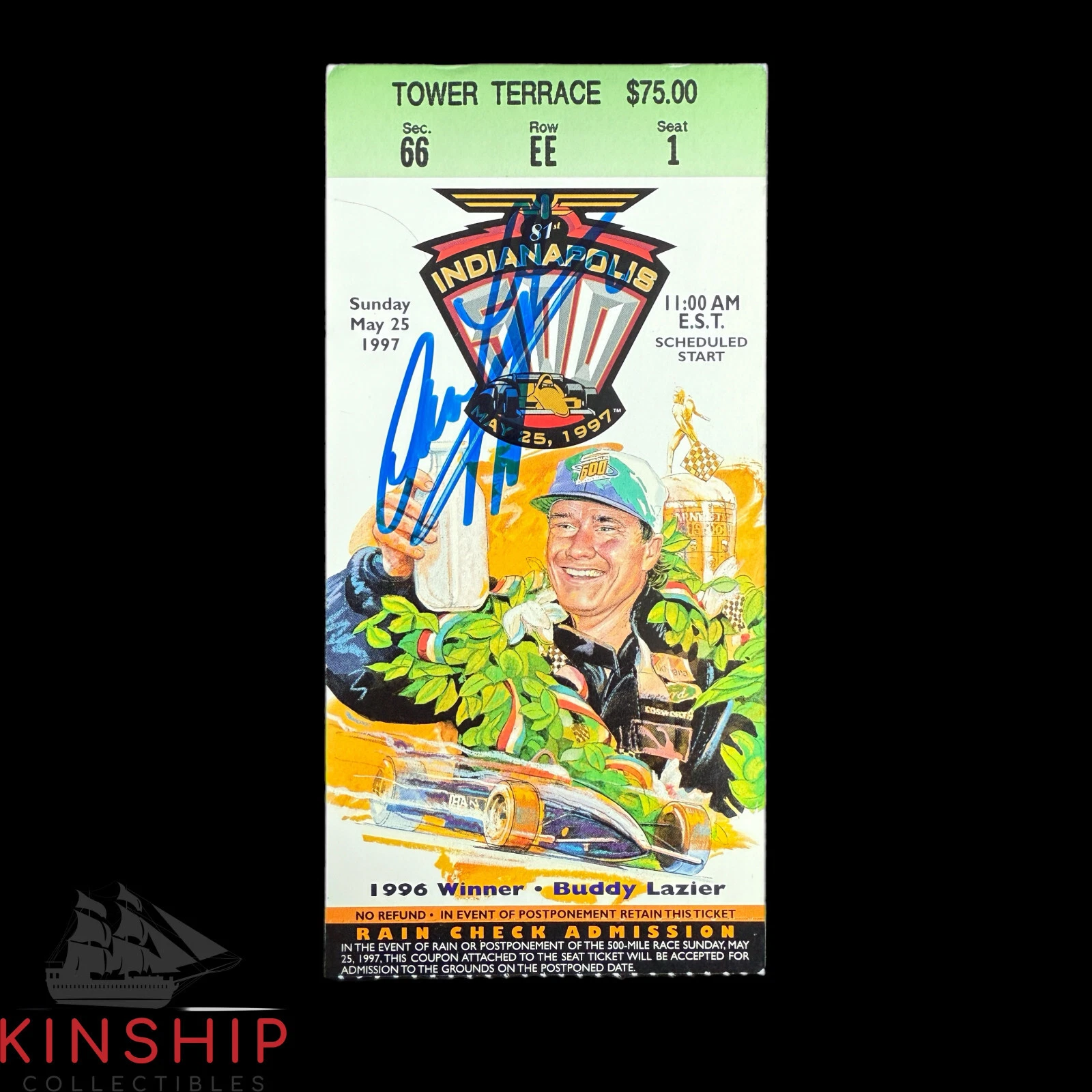 Arie Luyendyk signed 1997 Indianapolis 500 Ticket JSA COA Indy Auto Rare Z2218