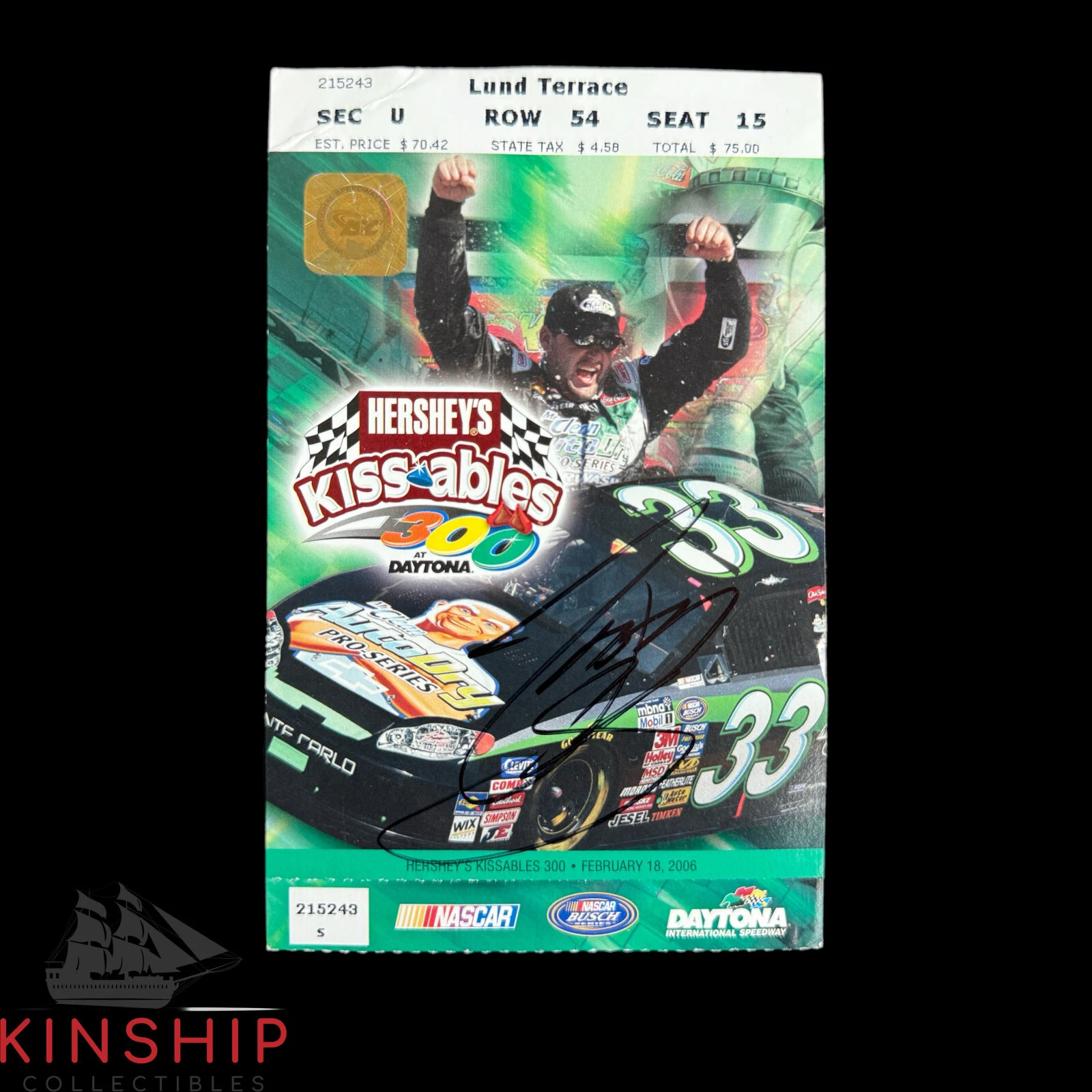 TONY STEWART SIGNED 2006 HERSHEY’S KISSABLES 300 TICKET JSA COA NASCAR Z2215 COLLECTIBLE MEMORABILIA