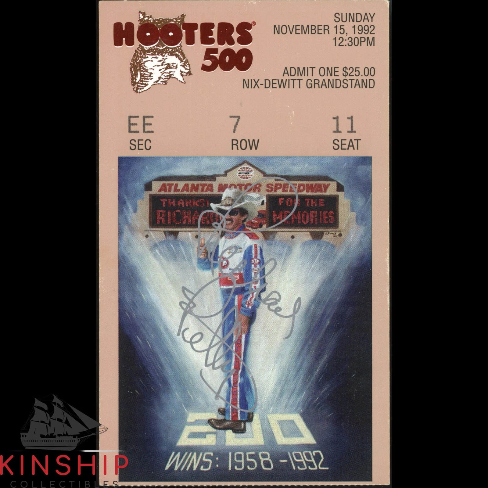 Richard Petty signed 1992 Hooters 500 Ticket JSA COA NASCAR Rare Last Race Z2222